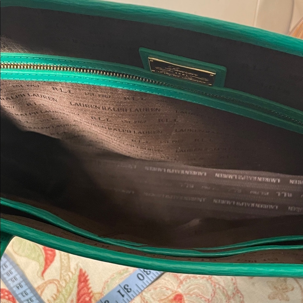 Lauren Ralph Lauren Newbury Emerald Green Embossed Logo Footed Tote Bag - Picture 10 of 14